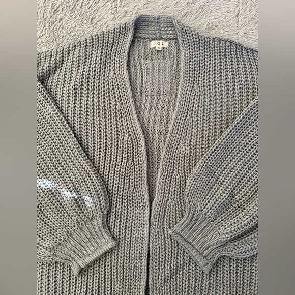 *SOLD* POL GRAY LONG OPEN FRONT CARDIGAN Chunky Knit Three Quarter Inch Sleeves - Picture 4 of 12